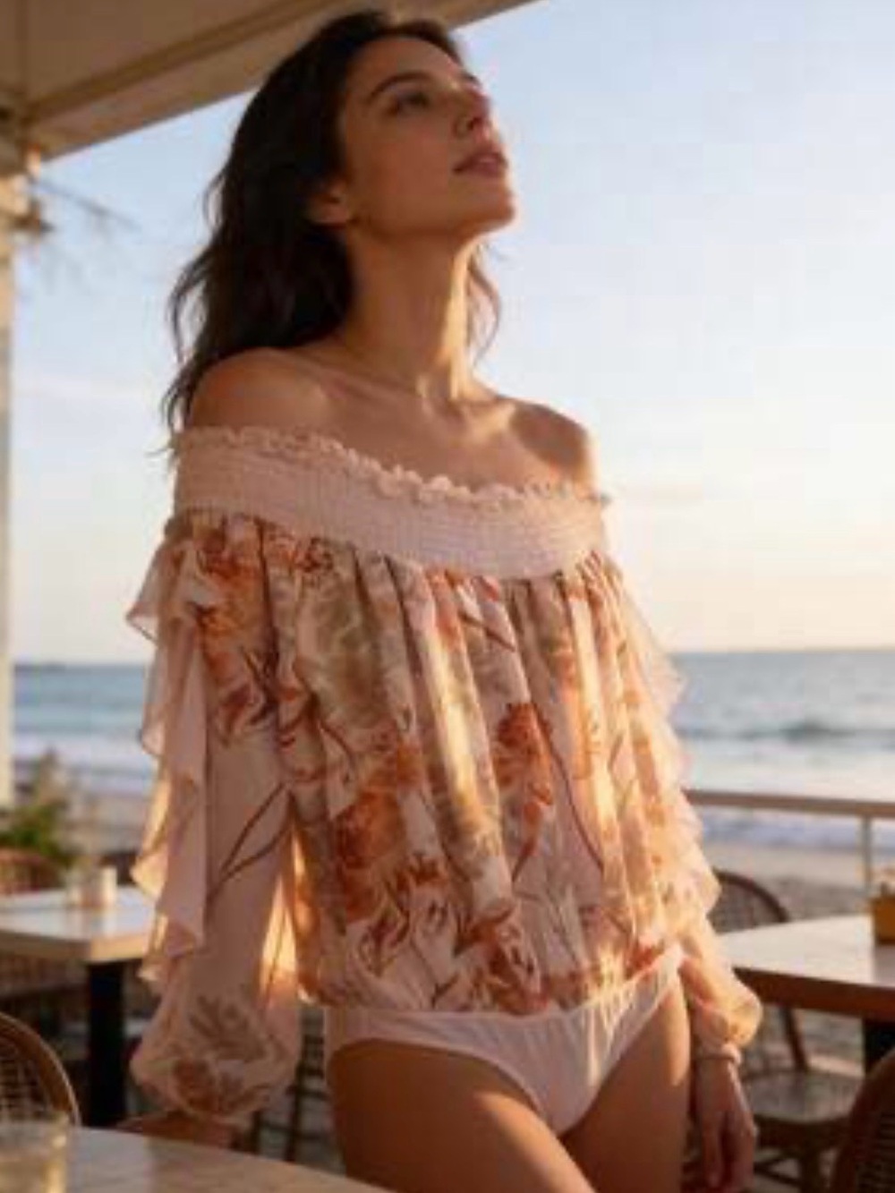 Free People Born To Love Coquette Ruffle Floral Bodysuit Lotus Combo Size M